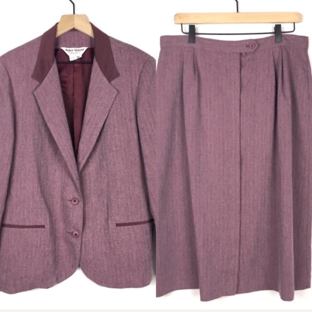 VINTAGE Skirt Suit Blazer Herringbone Ship’N Shore Retro 80s Secretary Size 18